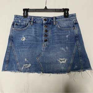 Free People We The Free Breezy Button Fly Mini Distressed Denim Skirt Sz 29